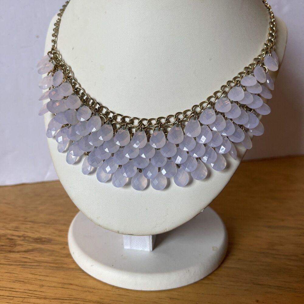 Layered Bib Beaded Necklace Acrylic Smokey On Gold Tone Chain 18β W/3β Ext